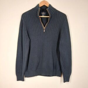 346 Brooks Brothers Sweater Men Large Blue Pima Cotton Quarter Zip Classic